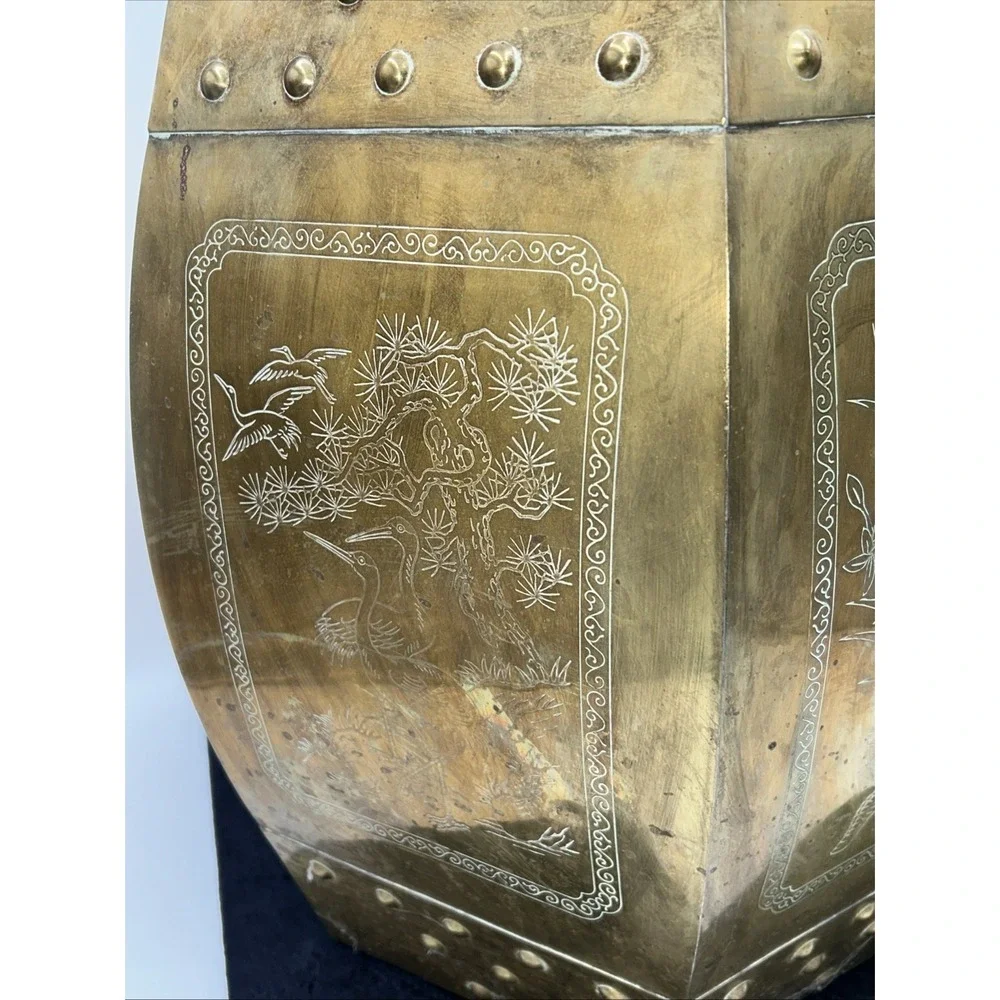 Vintage Brass Chinese Garden Stool Seat, Mid-Century Hollywood Regency Look